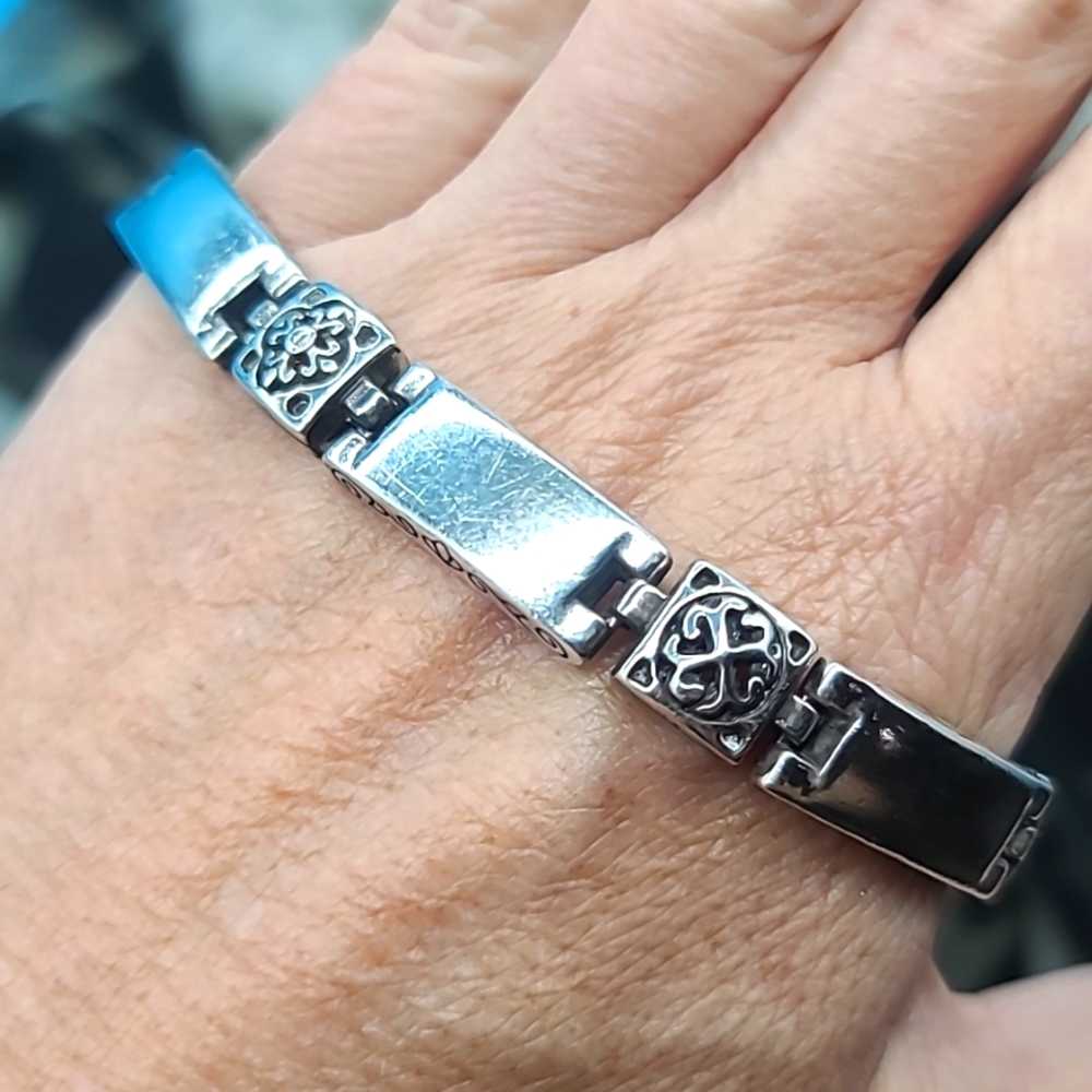 $54 Brighton Retired "TRIBECA" Scrolled & Swirled Linked Silver Panel Bracelet!